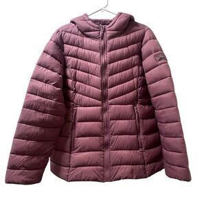 Reebok Puffer Coat Jacket Womens Large Hooded Purple Warm Cozy Outdoor Gorpcore